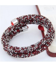 High Fashion Rhinestone Dust Attached Shining Dual Layer Bangle - Silver and Red