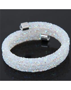 High Fashion Rhinestone Dust Attached Shining Dual Layer Bangle - White