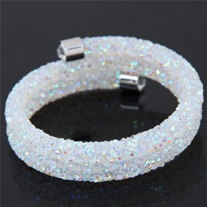 High Fashion Rhinestone Dust Attached Shining Dual Layer Bangle - White
