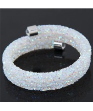 High Fashion Rhinestone Dust Attached Shining Dual Layer Bangle - White