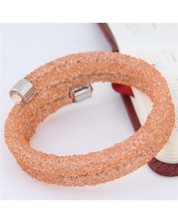 High Fashion Rhinestone Dust Attached Shining Dual Layer Bangle - Orange
