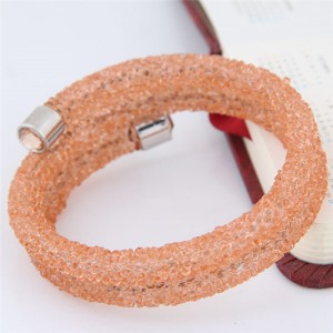 High Fashion Rhinestone Dust Attached Shining Dual Layer Bangle - Orange