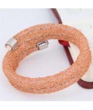 High Fashion Rhinestone Dust Attached Shining Dual Layer Bangle - Orange