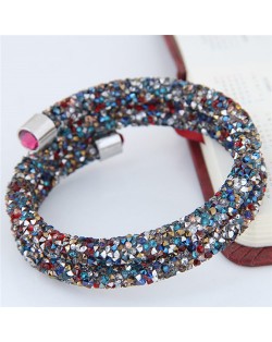 High Fashion Rhinestone Dust Attached Shining Dual Layer Bangle - Multicolor