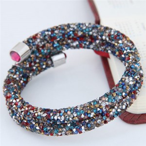 High Fashion Rhinestone Dust Attached Shining Dual Layer Bangle - Multicolor