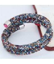 High Fashion Rhinestone Dust Attached Shining Dual Layer Bangle - Multicolor