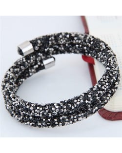 High Fashion Rhinestone Dust Attached Shining Dual Layer Bangle - Black