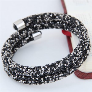High Fashion Rhinestone Dust Attached Shining Dual Layer Bangle - Black