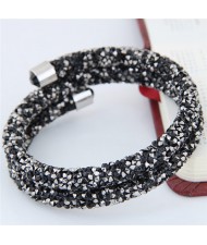 High Fashion Rhinestone Dust Attached Shining Dual Layer Bangle - Black