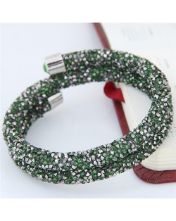 High Fashion Rhinestone Dust Attached Shining Dual Layer Bangle - Green