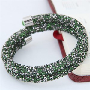 High Fashion Rhinestone Dust Attached Shining Dual Layer Bangle - Green
