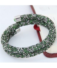 High Fashion Rhinestone Dust Attached Shining Dual Layer Bangle - Green