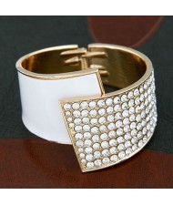 Czech Rhinestone Inlaid Luxurious Style Open-end Fashion Bangle - Golden