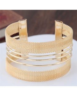 Weaving Pattern and Hollow Elegant Alloy Fashion Wide Bangle - Golden