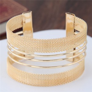 Weaving Pattern and Hollow Elegant Alloy Fashion Wide Bangle - Golden