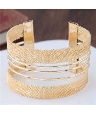 Weaving Pattern and Hollow Elegant Alloy Fashion Wide Bangle - Golden