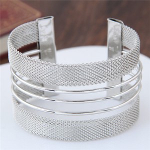 Weaving Pattern and Hollow Elegant Alloy Fashion Wide Bangle - Silver