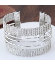 Weaving Pattern and Hollow Elegant Alloy Fashion Wide Bangle - Silver