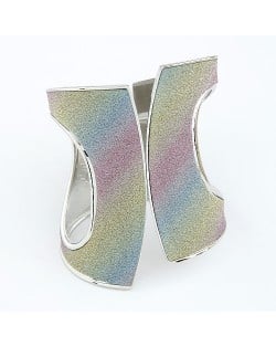 Hollow Style High Fashion Fan-shape Design Dull Polished Texture Wide Silver Costume Bangle - Gradient Color
