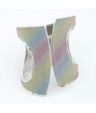 Hollow Style High Fashion Fan-shape Design Dull Polished Texture Wide Silver Costume Bangle - Gradient Color
