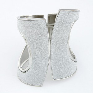 Hollow Style High Fashion Fan-shape Design Dull Polished Texture Wide Silver Costume Bangle