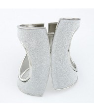 Hollow Style High Fashion Fan-shape Design Dull Polished Texture Wide Silver Costume Bangle