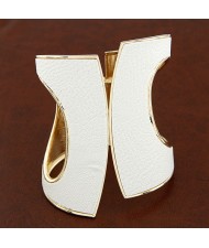 Hollow Style High Fashion Fan-shape Design Leather Texture Wide Golden Costume Bangle - White