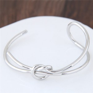 Artistic Bowknot Handmade Alloy Fashion Bangle - Silver