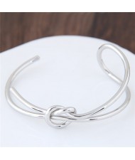 Artistic Bowknot Handmade Alloy Fashion Bangle - Silver