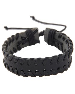Handmade Rope Weaving Fashion Leather Bracelet - Black