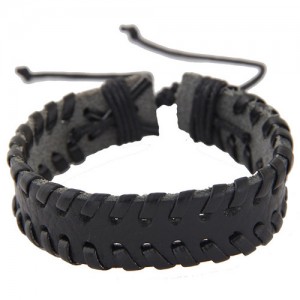 Handmade Rope Weaving Fashion Leather Bracelet - Black