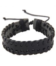Handmade Rope Weaving Fashion Leather Bracelet - Black