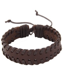 Handmade Rope Weaving Fashion Leather Bracelet - Coffee