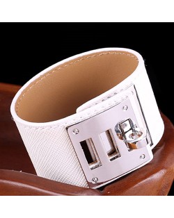 Bold Punk Style Alloy Decoration Design Wide Leather Bracelet - White