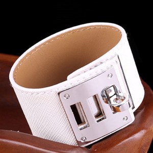 Bold Punk Style Alloy Decoration Design Wide Leather Bracelet - White