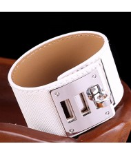 Bold Punk Style Alloy Decoration Design Wide Leather Bracelet - White
