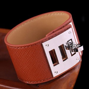 Bold Punk Style Alloy Decoration Design Wide Leather Bracelet - Brown