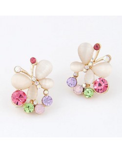Fashionable Colorful Rhinestone Decorated Opal Butterfly Earrings
