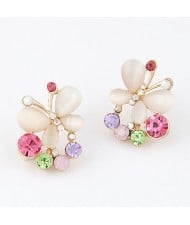 Fashionable Colorful Rhinestone Decorated Opal Butterfly Earrings