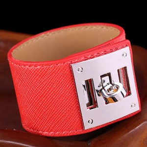 Bold Punk Style Alloy Decoration Design Wide Leather Bracelet - Red