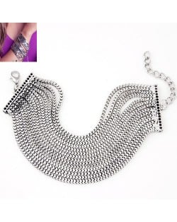 Street High Fashion Shining Alloy Joints Wide Style Bracelet - Silver