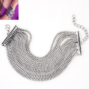 Street High Fashion Shining Alloy Joints Wide Style Bracelet - Silver