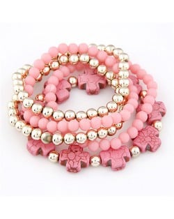 Cute Crosses and Multi-layer Beads Combo Elastic Fashion Bracelet