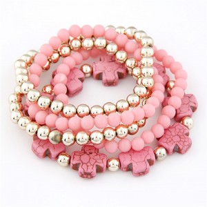 Cute Crosses and Multi-layer Beads Combo Elastic Fashion Bracelet