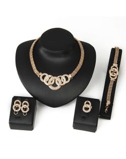 Golden Linked Hoops Design Chunky Fashion Four Pieces Jewelry Set