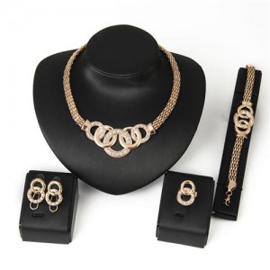 Golden Linked Hoops Design Chunky Fashion Four Pieces Jewelry Set