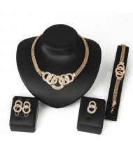 Golden Linked Hoops Design Chunky Fashion Four Pieces Jewelry Set