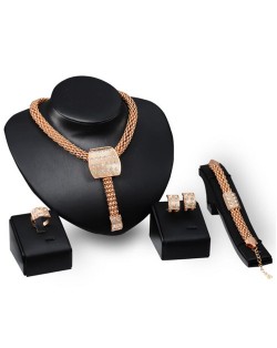 Rhinestone Embellished Square Fashion Chunky Style 4pcs Golden Jewelry Set