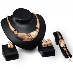Creative Floral Engraving Arch Design Gold Plated Wedding Party 4pcs Fashion Jewelry Set