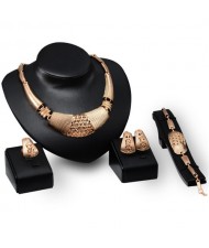 Creative Floral Engraving Arch Design Gold Plated Wedding Party 4pcs Fashion Jewelry Set